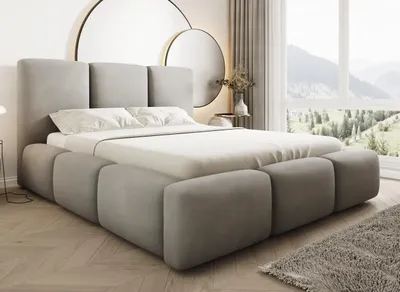 Produktbild von Polsterbett BUBBLE 200x200 cm Grau, Veloursbett Velluto 15, Bett mit Bettkasten, Metall-Lattenrost