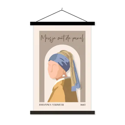 Produktbild von MuchoWow® Textilposter Pastell - Mädchen mit Perlenohrring - Braun - Alte Meister 60x90 cm mit schwarzem Rahmen - Poster Wohnzimmer