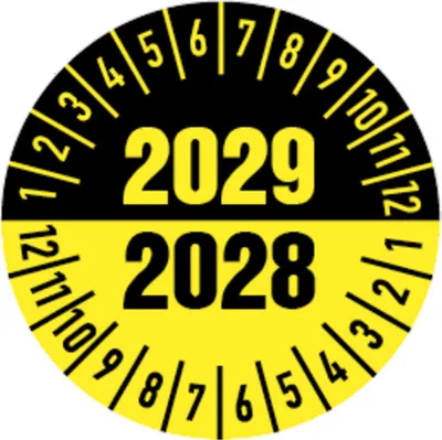 Produktbild von Dreifke® Prüfplakette 2028/2029 in gelb/schwarz - 30 mm Folie selbstklebend, ...