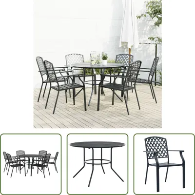 Produktbild von The Living Store Gartenstuhl-Set 7-tlg. Stapelbar Pulverbeschichteter Stahl