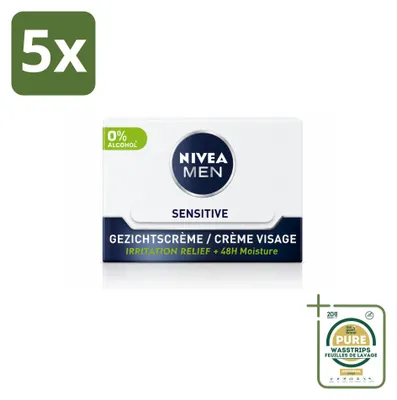 Produktbild von 5 x  NIVEA MEN Sensitive Tagescreme Gesicht - 50 ml - Vorratspackung - 5 Stücke