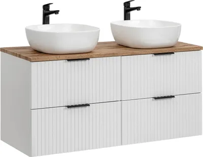 Produktbild von Doppelwaschtisch 120 cm mit Waschbecken in matt weiß mit Wotaneiche B/H/T 120,6/74,2/46,5 cm ADELAIDE-56-WHITE