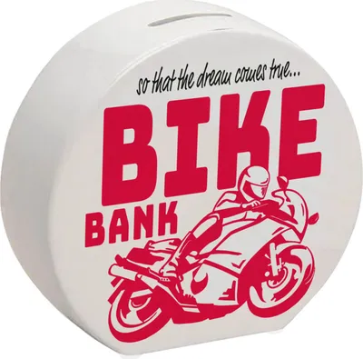 Produktbild von Bike Bank Spardose in rot zum Thema Motorradkauf und Motorrad fahren