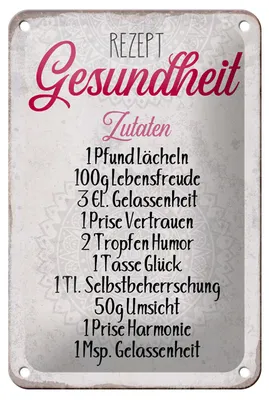 Produktbild von Blechschild Spruch 12x18cm Rezept Gesundheit Zutaten