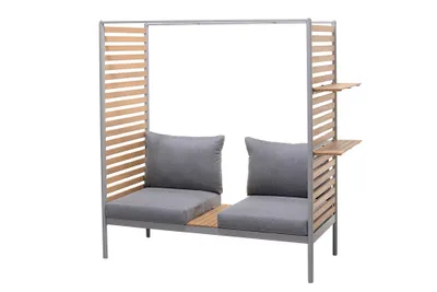 Produktbild von riess-ambiente Outdoor Balkonlounge 2-Sitzer COCOONING anthrazit Aluminium Holz mit Hocker wetterfest Gartenlounge Gartenset Balkonset