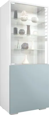 Produktbild von Vladon Vitrine Granada, Germany, Vitrinenschrank mit Glastür und Glaseinsatz, Weiß matt/Denim matt (50 x 122,5 x 34,5 cm)