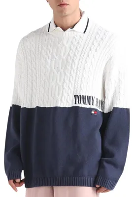 Produktbild von Tommy Jeans - Pullover Top für Herren, lose Passform NA1272 (L) (Weiß/Marine)
