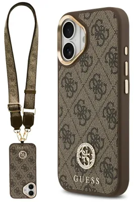 Image de GUESS case passend für IPHONE 17 compatible with MagSafe GUHMP17SP4G4DCSW (PU W/ Strass Logo & Big Strap Metal Buttons) brown