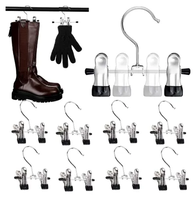 Produktbild von Multifunktionaler Metallkleiderbügel mit verstellbaren Clips für Stiefel, rutschfester Hosenbügel (9 Stück)