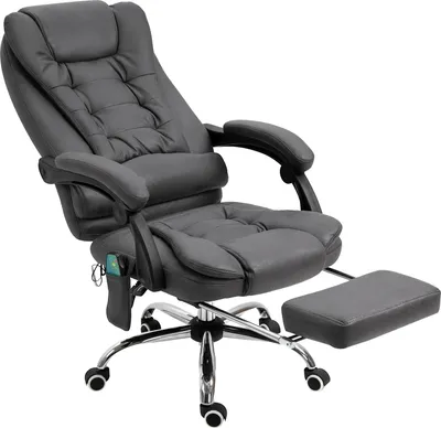 Zdjęcie produktu dla Krzesło biurowe z funkcją masażu i ogrzewania, ergonomiczne, 6 punktów masażu, podnóżek, pilot, poliester, 65 x 160 x 104 cm, szary