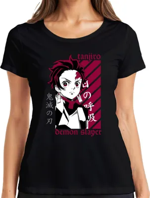 Produktbild von Tanjiro Demon Slayer Kimetsu no Yaiba Anime Geschenk Cosplay Damen T-Shirt, Schwarz, M