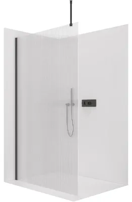Productafbeelding van Douchewand Walk-in Onyx Top Round L/P - 8 mm - ronde steun - mat zwart, geribbeld glas - 160x200 cm