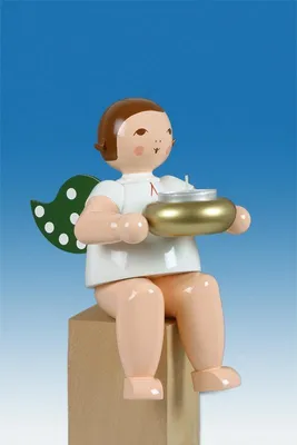 Produktbild von Holzfigur Engel Kantenhocker sitzend mit Teelicht ohne Krone Höhe 22cm NEU