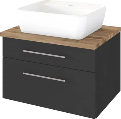 Produktbild von Waschtisch-Unterschrank mit Siphonausschnitt 60 cm inkl. Keramik Aufsatzwaschbecken TAREE-03 in matt grau