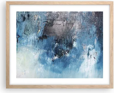 Produktbild von Gerahmtes Poster - Rahmen in heller Eiche - Abstraktion Blau Schwarz - 50x40 cm - Wand Bild - Wanddeko - Wandbilder - Wandposter - Bilderrahmen - Bilder - Kunstdruck - Wandbild - P2NAA50x40-4155