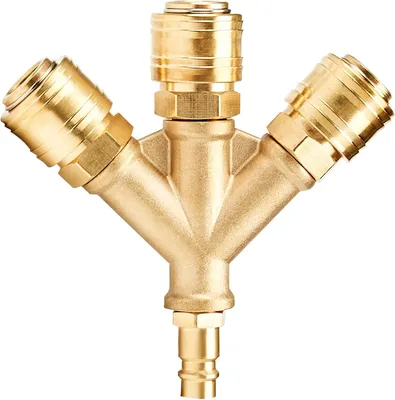 Imagen del producto de Distribuidor de aire a presión, fabricado en latón, de 3 vías, con conexión NW7,2 y conector de 1/4AG, para compresor