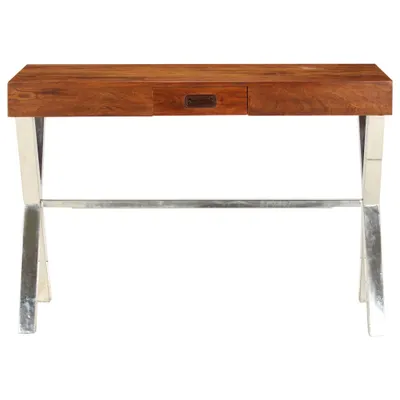 Image de vidaXL Bureau en bois massif avec finition couleur miel 110x50x76 cm