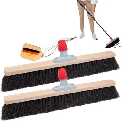 Produktbild von Novaliv 2x Rosshaarbesen 40 cm Besenkopf I Besen ohne Stiel I Rosshaar schwarz I Saalbesen breit Kehrbesen Haushaltsbesen Werkstattbesen Besen Balkon