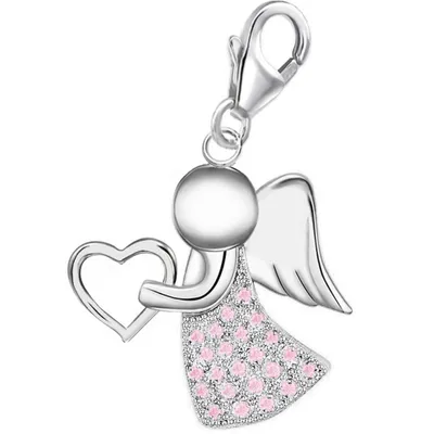 Engel Charm Anhänger mit Herz Himmlischer Schutz Echtschmuck I Rosa

