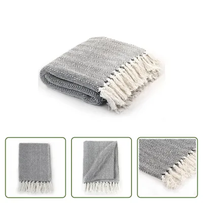 Immagine prodotto di The Living Store: lancio in cotone a spina di pesce 160x210 cm blu navy