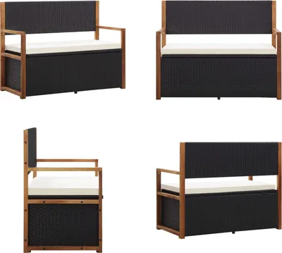 Zdjęcie produktu dla vidaXL Ławka ze schowkiem 115 cm polirattan lite drewno akacja czarny - Ławka do przechowywania - Ławki do przechowywania - Ławka do przechowywania w ogrodzie - Ławki do przechowywania w ogrodzie
