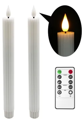 Produktbild von LED Stabkerzen 2er Set Echtwachs mit Fernbedienung & Timer, Flackernd Deko