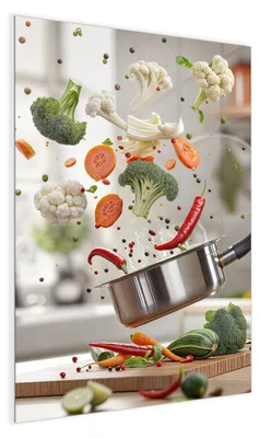 Produktbild von Magnettafel Glas 40 x 60 cm „Kochen mit Gemüse“ – Glasboard beschreibbar & magnetisch, inkl. 4 Neodym-Magnete, 2 Stifte & Tuch – Glas-Whiteboard Memoboard für Küche & Büro