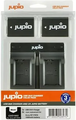 Produktbild von Set Jupio 2x Akkus NP-FW50 - 1030 mAh + Doppelladegerät