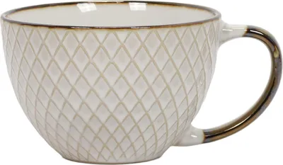 Produktbild von Großer Becher für Kaffee oder Tee mit Untertasse, Steingut, 460 ml