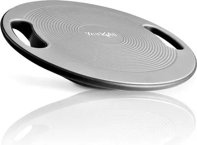 Productafbeelding van Unyqoos® balansbord van kunststof, Ø 40-41 cm, antislip, met handgreep en oefenposter, in verschillende kleuren, belastbaar tot 300 lbs, voor stabiliteit en training van het hele lichaam