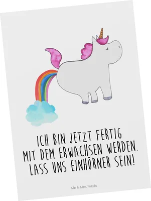 Produktbild von Mr. & Mrs. Panda Grußkarte Einhorn Pupsen - Weiß - Geschenk, Lustig, Pups, Regenbogen, Ansichtskarte, Ansichtskarten, Unicorn, Postkarten, bildkarte, Postkarte, Freundin