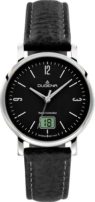 Obrázok produktu pre Dámske náramkové hodinky DUGENA 4460848 Mondo, rádiom riadené, quartz, čierny ciferník, puzdro z nehrdzavejúcej ocele, zafírové sklíčko, kožený remienok, spona, 5 barov