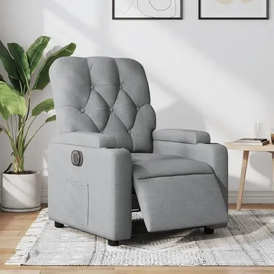 Produktbild von Elektrischer Relaxsessel Hellgrau Stoff mit Verstellbarer Rückenlehne und Fußstütze, Komfortabler Fernsehsessel mit Getränkehaltern und Seitentasche, Modernes Design für Wohnzimmer