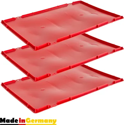 Produktbild von 3x Deckel Eurobox 40 x 60 cm Deckel Fleischerkiste 40 x 60 cm Deckel Fleischkiste Deckel Metzgerkiste Deckel Stapelkiste Eurokasten 40 x 60 cm Rot Kingpower