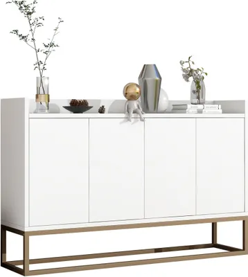 Produktbild von Sideboard, Kommode mit verstellbaren Einlegeböden und goldenen Metallrahmen, Kommode mit 4 Türen, Anrichte, Buffet, Breite: 120cm