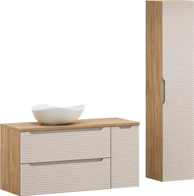Produktbild von Badezimmerset 120 cm Aufsatzwaschtisch Hochschrank Cloud