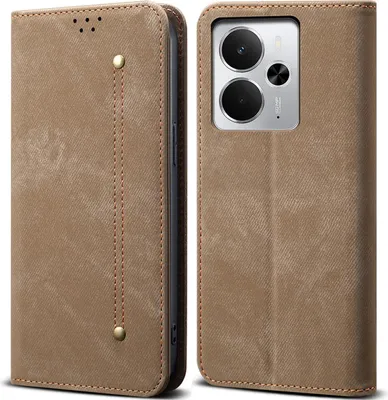 Obrázek produktu pro Pouzdro pro Realme 14, Kožené Peněženkové Pouzdro s Magnetickým Uzavíráním a Stojánkem Khaki