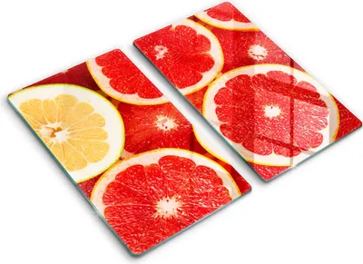 Produktbild von Glasschneideplatte - Herdabdeckplatte - 2x30x52 cm -Schneidebrett - Spritzschutz -Grapefruitscheiben