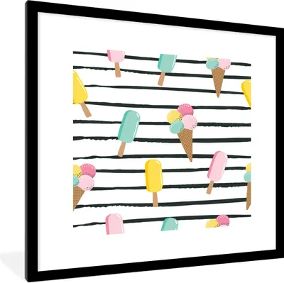 Produktbild von MuchoWow® Gerahmtes Poster Eiscreme - Sommer - Muster 40x40 cm - Poster mit Schwarzem Bilderrahmen Wandposter Rahmen Foto Bilder - Poster - Plakat im Rahmen