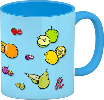 Produktbild von Kaffeebecher Hellblau in blau zum Thema Obst mit verschiedenen Früchten