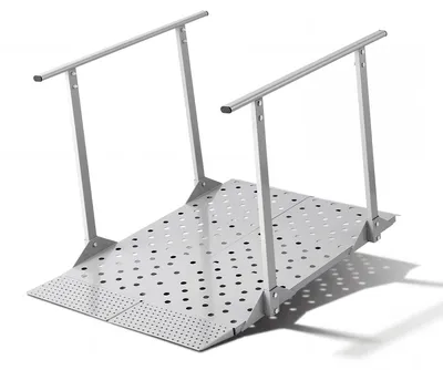 Produktbild von Rollstuhlrampe mit Handläufen - Schwellenrampe Auffahrrampe - 114 x 85 x 70,5 cm - Bis 200 kg Tragkraft - Rutschfestes Eisen - Für Rollstuhl Scooter Treppen Bordsteine - Tragbar
