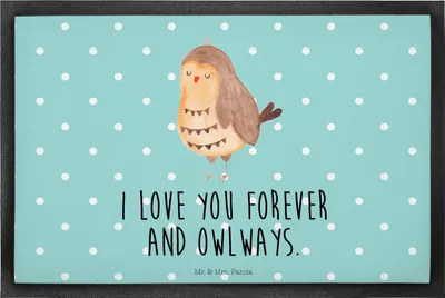Produktbild von Mr. & Mrs. Panda fußmatte Eule Zufrieden 40 x 60 cm - Türkis Pastell - Geschenk, Romantisch, Bodenvorleger, Liebesspruch, Müde, Schmutzfänger, Schmutzfangmatte, Owl