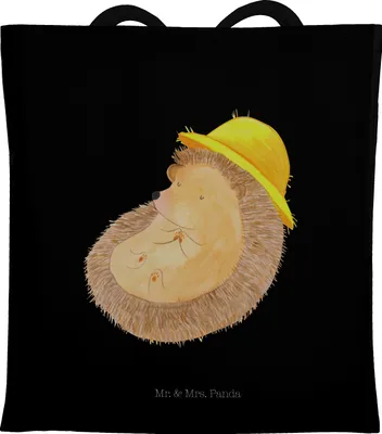 Produktbild von Mr. & Mrs. Panda Tote Bag Igel Beten - Schwarz - Geschenk, Laptoptasche, Schultasche, Tasche, Lustige Sprüche, Tragetasche, Shopping, Amen, Gott, Sonnenhut, Genießen