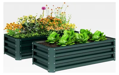 Produktbild von 2er-Set Hochbeet aus witterungsbeständigem verzinktem Stahl, Pflanzbeet für Garten und Terrasse, 110 x 50 x 30 cm