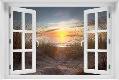 Produktbild von Wallario Poster mit Fenster-Illusion: Sonnenuntergang am Strand, Größe: 100 x 150 cm