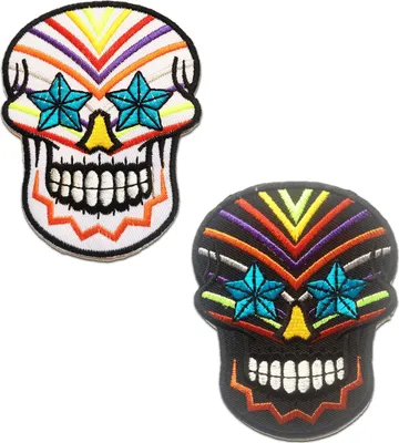 Produktbild von Totenkopf Skelett - Aufnäher, Bügelbild, Aufbügler, Applikationen, Patches, Flicken, Zum Aufbügeln, Größe: 7.2 x 9 cm