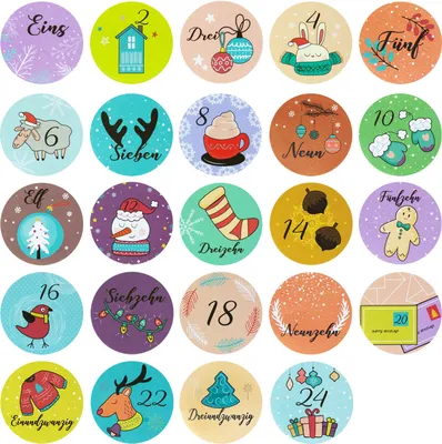 Produktbild von Oblique Unique 24 Adventskalender Sticker Zahlen Aufkleber weihnachtliche Motive Weihnachten Basteln Weihnachtsdeko