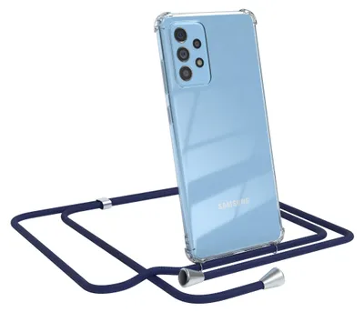 Produktbild von EAZY CASE Handykette kompatibel mit Samsung Galaxy A72 / A72 5G, Handyhülle mit Umhängeband, Handykordel, Schutzhülle Clear, Band in Blau