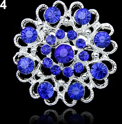 Produktbild von Strass-Kristallbrosche, ausgehöhlter Kragenstift, versilberter Blumenschmuck-Saphirblau