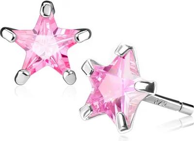 Produktbild von Ohrstecker 925 Sterling Silber Damen Ohrringe Stern Star Zirkonia Kristall Geschenk silber-rosa 7 mm
